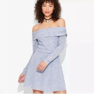 Women's Long Sleeve Flocked Mini Fit and Flare Dress - Wild Fable Large